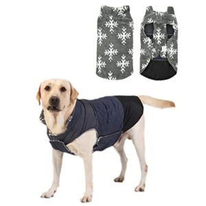 Warm Winter Jacket for Dogs,Reversible Furry Coat with Leash Hole,Puppy Cat Waterproof Reflective Vest Cloth for Cold Weather,Navyblue,XS