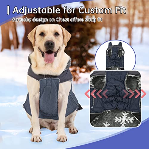 Warm Winter Jacket for Dogs,Reversible Furry Coat with Leash Hole,Puppy Cat Waterproof Reflective Vest Cloth for Cold Weather,Navyblue,XS