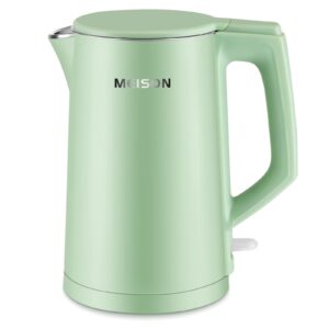 meison electric kettle, 1.7 l double wall food grade stainless steel interior water boiler, coffee pot & tea kettle, auto shut-off and boil-dry protection, 1200w, 2 year warranty(green)