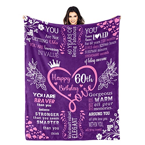 JASUTOT Happy 1963 60th Birthday Gifts Blanket for Women Her Wife Sister Mom Friends Grandmother Coworker Boss, 60th Birthday Blankets Throw 60"×50", 60th Birthday Gift Ideas, Gifts for 60th Birthday