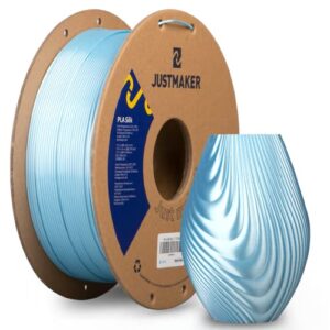 JUSTMAKER PLA Silk 3D Printer Filament, Upgrade Cardboard Spool, Silk Shiny Filament, Dimensional Accuracy +/-0.03mm, 1.75mm, 1kg, Blue