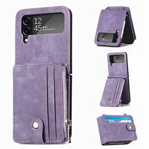 topfunny cases for galaxy z flip 3 wallet case with card holder retro 2 in 1 detachable zipper flip wallet kickstand premium pu leather protective cover for samsung galaxy z flip 3 5g 2021 purple