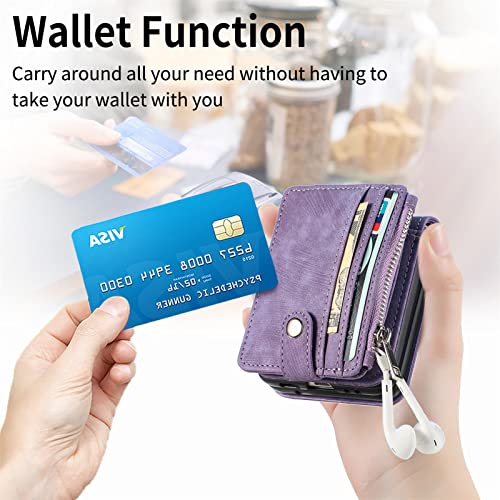 TopFunny Cases for Galaxy Z Flip 3 Wallet Case with Card Holder Retro 2 in 1 Detachable Zipper Flip Wallet Kickstand Premium PU Leather Protective Cover for Samsung Galaxy Z Flip 3 5G 2021 Purple