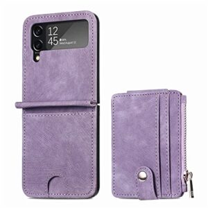 TopFunny Cases for Galaxy Z Flip 3 Wallet Case with Card Holder Retro 2 in 1 Detachable Zipper Flip Wallet Kickstand Premium PU Leather Protective Cover for Samsung Galaxy Z Flip 3 5G 2021 Purple