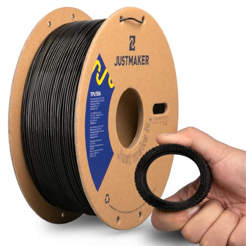 JUSTMAKER TPU 95A 3D Printer Filament, Suitable Resilience, Upgrade Cardboard Spool, 1kg, Dimensional Accuracy +/-0.05mm, 1.75mm, Black