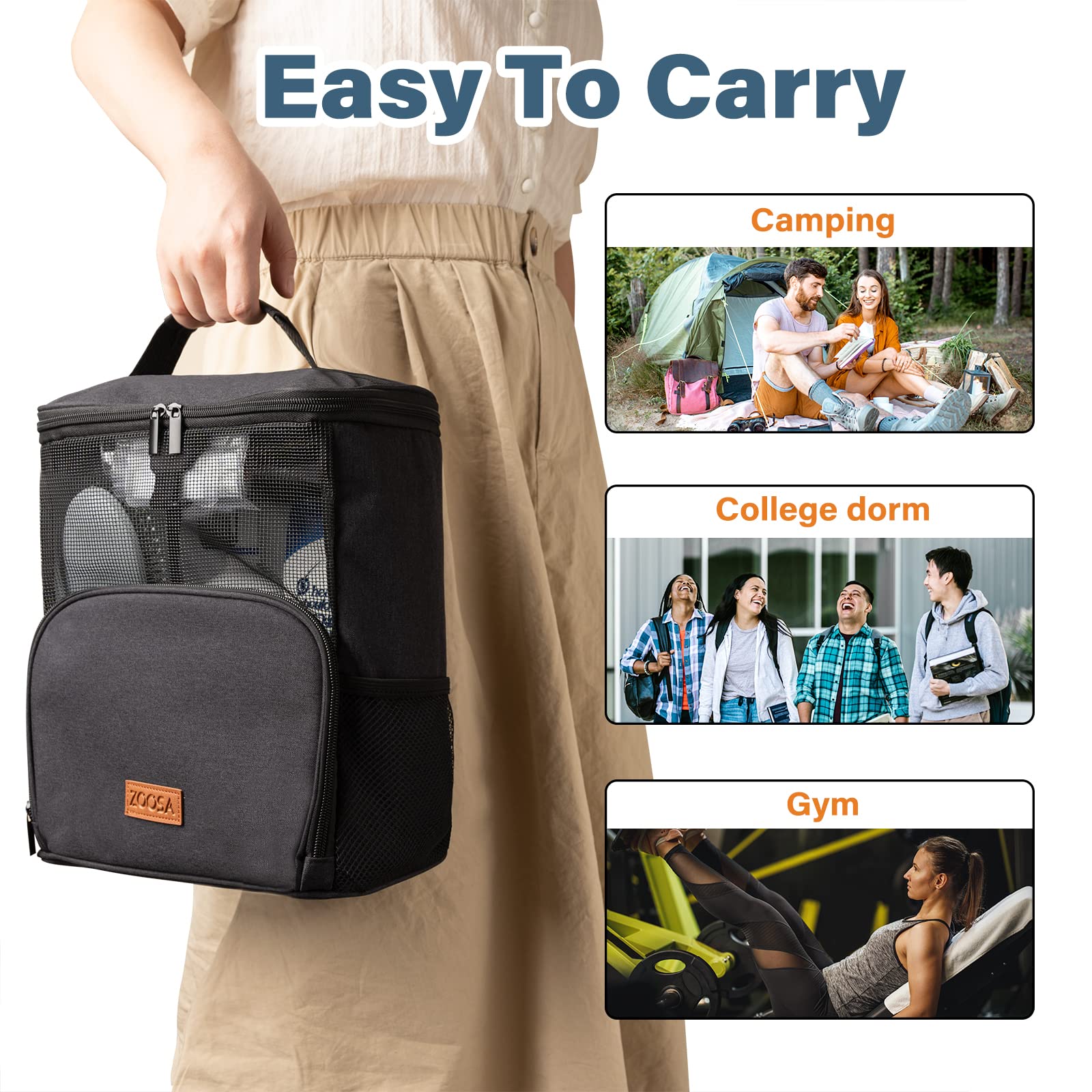 Zoosa Gym Shower Bag, Portable Mesh Shower Caddy Bag with Phone Pocket for Dorm, Full Size Bottle Compatible, 2022 Upgraded Hanging Travel Shower Bag