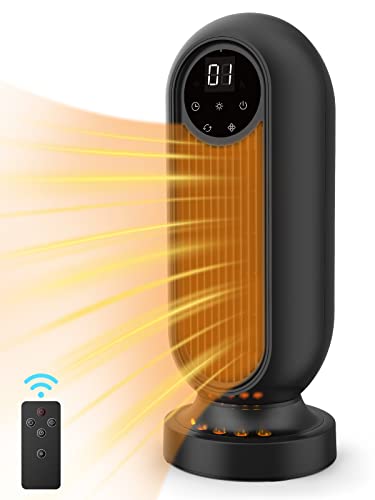 Lafhome Space Heater, 1500W Portable Ceramic Tower Heater, Oscillating Electric Space Heater with LED Flame Light, 12H Timer & Remote Control for Home Bedroom Office Indoor Use