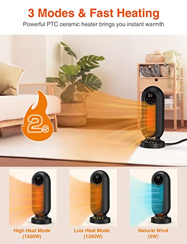 Lafhome Space Heater, 1500W Portable Ceramic Tower Heater, Oscillating Electric Space Heater with LED Flame Light, 12H Timer & Remote Control for Home Bedroom Office Indoor Use