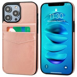 KIHUWEY Compatible with iPhone 14 Pro Max Case Wallet with Credit Card Holder, Flip Premium Leather Magnetic Clasp Kickstand Heavy Duty Protective Cover for iPhone 14 Pro Max 6.7 Inch (Rose Gold)