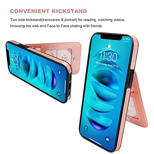 KIHUWEY Compatible with iPhone 14 Pro Max Case Wallet with Credit Card Holder, Flip Premium Leather Magnetic Clasp Kickstand Heavy Duty Protective Cover for iPhone 14 Pro Max 6.7 Inch (Rose Gold)