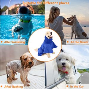 Dog Drying Coat Dressing Gown Towel Robe with Hood and Dual Hand Pocket pet Microfibre Super Absorbent fit for Bulldog Cocker Spaniels Schnauzer Small Medium Breeds - Blue - M