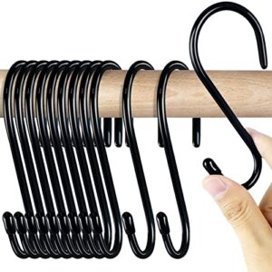 18 pack large s hooks for hanging, 4-1/2 inch heavy duty rust-free closet s hook, metal non slip rubber coated s hooks black for hanging clothes jeans plants bag belt pan pot cup towels basket tools