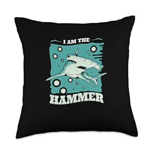 funny hammerhead sharks animal hammerhead shark hammer fish throw pillow, 18x18, multicolor