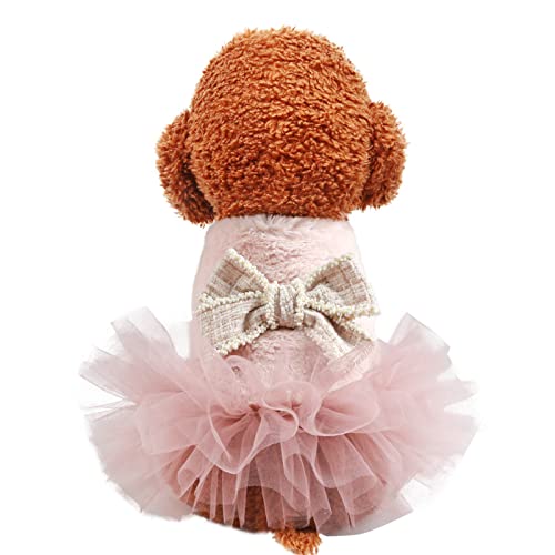 Toysructin Dog Clothes Girl, Luxury Bow Pet Skirt Cute Sweet Puppy Dress Plush Vest Lace Princess Dresses for Cold Weather, Fleece Lined Winter Coat Dogs Warm Apparel Coats for Small Medium Large Pets