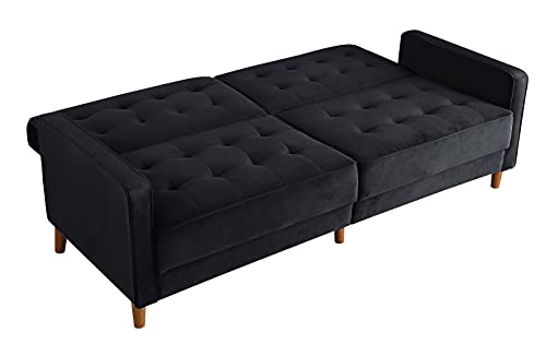 UBGO Convertible Sofa Bed, Adjustable Backrest Loveseat 2 Seat Lovers Couch with Square Arms, Small Space Furniture Set for Living Room, Bedroom, Office, (Velvet Fabric), Black D