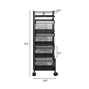 Multi-Layer Household Storage Shelf,4 Tiers Rotating Storage Organizer Rolling Utility Cart,Storage Cart,Metal Pantry Baskets with Wheels for Living Room Bathroom Laundry Room