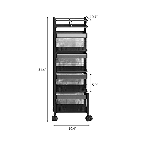 Multi-Layer Household Storage Shelf,4 Tiers Rotating Storage Organizer Rolling Utility Cart,Storage Cart,Metal Pantry Baskets with Wheels for Living Room Bathroom Laundry Room