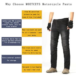 MOETCEYS Armored Motorcycle Pants Men Riding Jeans Motorbike Dirt Bike Denim Pants Racing Gear with Hip Knee Protective Pads Vintage Black