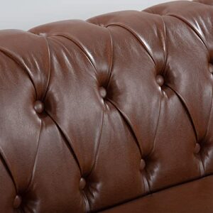 Melpomene Modern Faux Leather 3 Seater Couch Furniture, Button Classic Tufted Chesterfield Settee Sofa with Rolled Arm for Living Room(Brown)