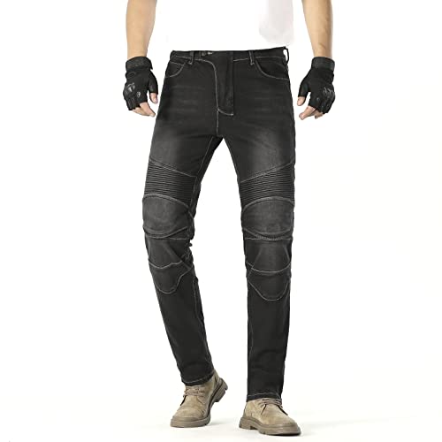 MOETCEYS Armored Motorcycle Pants Men Riding Jeans Motorbike Dirt Bike Denim Pants Racing Gear with Hip Knee Protective Pads Vintage Black