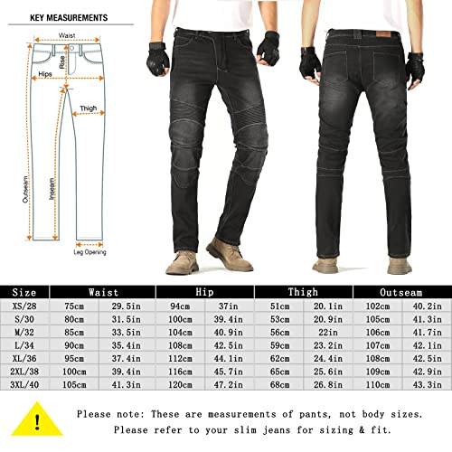 MOETCEYS Armored Motorcycle Pants Men Riding Jeans Motorbike Dirt Bike Denim Pants Racing Gear with Hip Knee Protective Pads Vintage Black