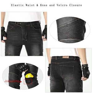 MOETCEYS Armored Motorcycle Pants Men Riding Jeans Motorbike Dirt Bike Denim Pants Racing Gear with Hip Knee Protective Pads Vintage Black