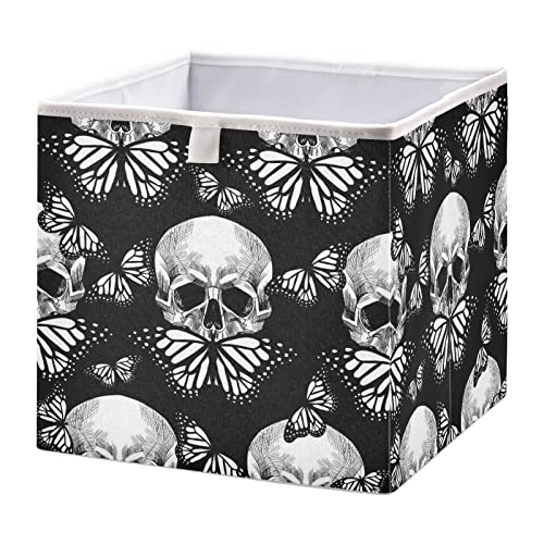 Kigai Storage Basket Skull Foldable Storage Bin 11 X 11 X 11 Inches Cube Storage Baskets Box for Shelves Closet Laundry Nursery Bedroom Home Decor