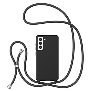 ztofera crossbody case for samsung galaxy s21 plus 5g with lanyard strap adjustable rope liquid silicone soft cover black