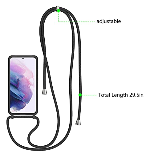 ZTOFERA Crossbody Case for Samsung Galaxy S21 Plus 5G with Lanyard Strap Adjustable Rope Liquid Silicone Soft Cover Black