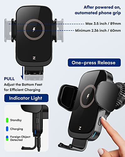 Wireless Car Charger, ZEEHOO 20W Fast Charging Auto-Clamping Car Mount, Dash Windshield Air Vent Wireless Car Phone Charger Holder for iPhone 14 13 12 11, Samsung S23 Ultra, LG, Pixel, etc