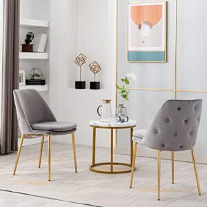 QUINJAY Modern Accent Dining Chairs Set of 6, Velvet Upholstered Dining Room Chairs Tufted Back Armless Side Chairs Vanity Chairs with Gold Legs for Kitchen Living Room Bedroom Grey