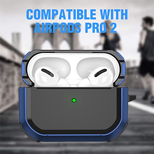 Winproo Armor Airpods Pro 2 Case Cover with Keychain, Military Hard Shell Full-Body Shockproof Protective Case Skin for Airpods Pro 2nd Generation [Blue]