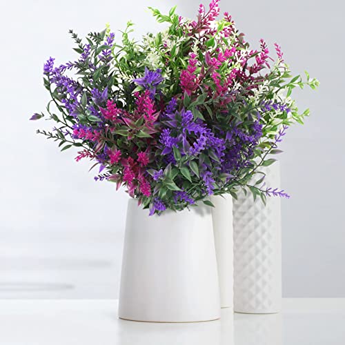 FYY Artificial Lavender Flowers Outdoor Plants (12 Bundles) Outdoor Artificial Plants UV Resistant - Plastic Flowers Lavender Spring Fake Flowers - Floral Arrangement for Porch Window Box Decor