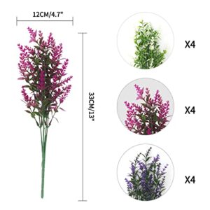 FYY Artificial Lavender Flowers Outdoor Plants (12 Bundles) Outdoor Artificial Plants UV Resistant - Plastic Flowers Lavender Spring Fake Flowers - Floral Arrangement for Porch Window Box Decor