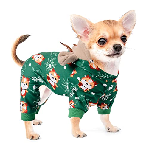 Dog Christmas Pajamas Reindeer Costume Puppy Hoodie Sweatshirts Xmas Cute Elk Pet Clothes for Small Dogs New Year Holiday Winter Warm Cats Jumpsuit Outfits Apparel (Christmas, X-Small)