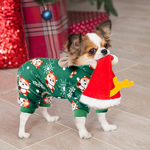 Dog Christmas Pajamas Reindeer Costume Puppy Hoodie Sweatshirts Xmas Cute Elk Pet Clothes for Small Dogs New Year Holiday Winter Warm Cats Jumpsuit Outfits Apparel (Christmas, X-Small)