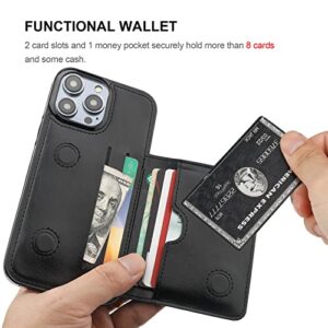 KIHUWEY Compatible with iPhone 14 Pro Max Wallet Case Credit Card Holder, Premium Leather Kickstand Flip Hidden Magnetic Clasp Durable Shockproof Protective Cover for 6.7 Inch (Black)
