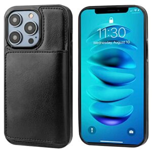 KIHUWEY Compatible with iPhone 14 Pro Max Wallet Case Credit Card Holder, Premium Leather Kickstand Flip Hidden Magnetic Clasp Durable Shockproof Protective Cover for 6.7 Inch (Black)