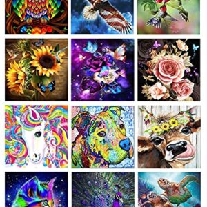 12 Pack Diamond Painting Kits for Adults,Diamond Art Birds Animals HD Canvas DIY 5D Full Drill Round Crystal Rhinestone Gem Arts Dots Diamonds Craft Paint for New Home Wall Decor - 12x12inch X12PCS