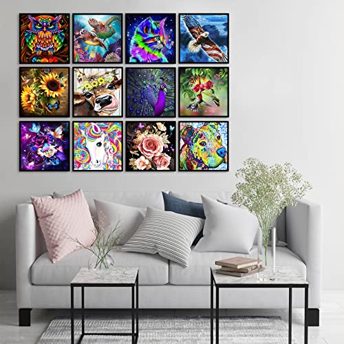 12 Pack Diamond Painting Kits for Adults,Diamond Art Birds Animals HD Canvas DIY 5D Full Drill Round Crystal Rhinestone Gem Arts Dots Diamonds Craft Paint for New Home Wall Decor - 12x12inch X12PCS