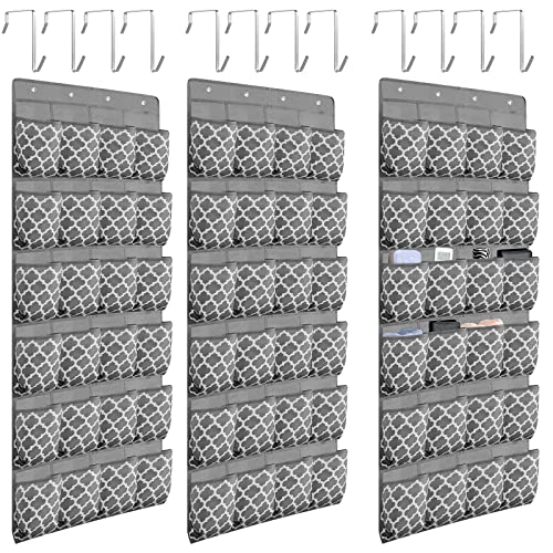 3 Pcs Over The Door Shoe Organizer 24 Large Fabric Pocket Hanging Shoe Rack Holder for Closet Heavy Duty Shoe Storage Organizer Hanger with Sturdy Mental Hook for Sneakers High Heels Men Women Kid