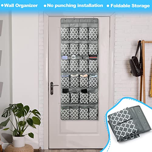 3 Pcs Over The Door Shoe Organizer 24 Large Fabric Pocket Hanging Shoe Rack Holder for Closet Heavy Duty Shoe Storage Organizer Hanger with Sturdy Mental Hook for Sneakers High Heels Men Women Kid