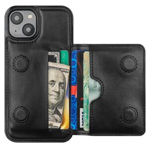 kihuwey compatible with iphone 14 wallet case credit card holder, premium leather kickstand flip hidden magnetic clasp durable shockproof protective cover for iphone 14 6.1 inch (black)