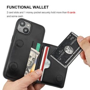 KIHUWEY Compatible with iPhone 14 Wallet Case Credit Card Holder, Premium Leather Kickstand Flip Hidden Magnetic Clasp Durable Shockproof Protective Cover for iPhone 14 6.1 inch (Black)