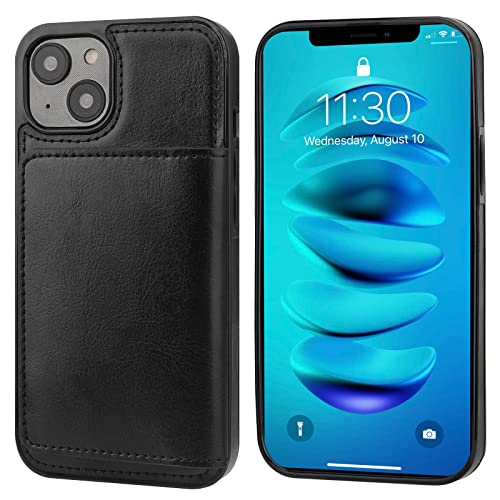 KIHUWEY Compatible with iPhone 14 Wallet Case Credit Card Holder, Premium Leather Kickstand Flip Hidden Magnetic Clasp Durable Shockproof Protective Cover for iPhone 14 6.1 inch (Black)