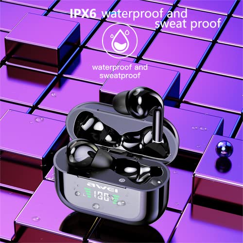 AWEI T29P Earbuds Wireless Bluetooth, Bluetooth 5.3 Noise Cancelling Headphones True Wireless IPX6 Waterproof Stereo in-Ear Earphones with Built-in Microphone (Black)