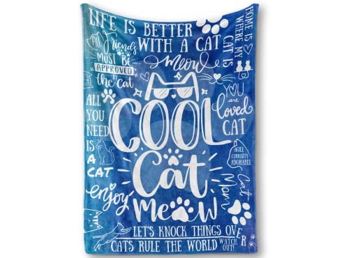 InnoBeta Cat Lover Blanket Throw Blue, Flannel Blankets for Cat Mom, Unique Cat Mom Gifts, Best Cat Lover Gifts on Christmas, Birthday, Thanksgiving, 50" x 65" (Blue Cool Cat)