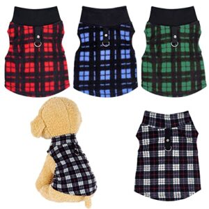 rbenxia 4 pieces buffalo plaid dog sweaters with leash ring soft fleece vest dog pullover warm jacket pet dog clothes winter dog outfits for small puppy cat pets (medium)