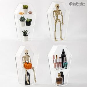 GrimExotics Acrylic Coffin Shelf – Spooky Gothic Decor for Home, Clear Acrylic Funko Pop Display Shelf for Wall and Table Top with Removable Shelves – 15 inches Tall by 8 inches Wide