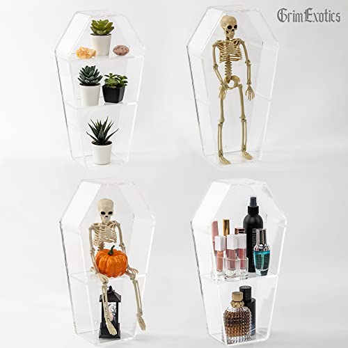 GrimExotics Acrylic Coffin Shelf – Spooky Gothic Decor for Home, Clear Acrylic Funko Pop Display Shelf for Wall and Table Top with Removable Shelves – 15 inches Tall by 8 inches Wide